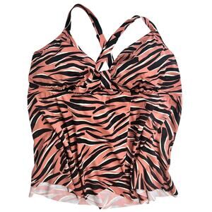 EVRI Tankini Fly Away Top Animal Print Mauve Black White Size 3X Swim Top